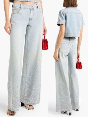 Alice + Olivia Stud Jean Rockstar Blue Rhinestone Embellished Size 31